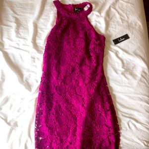 Mini Lace Magenta high neck dress